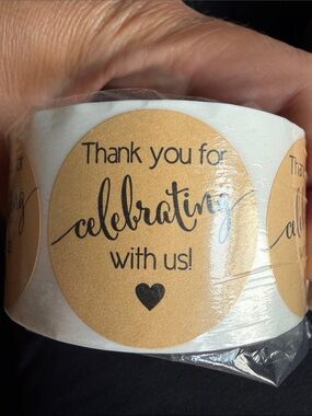 Gold "Thank You for Celebrating with Us" Party Sticker Labels. 480 stickers
